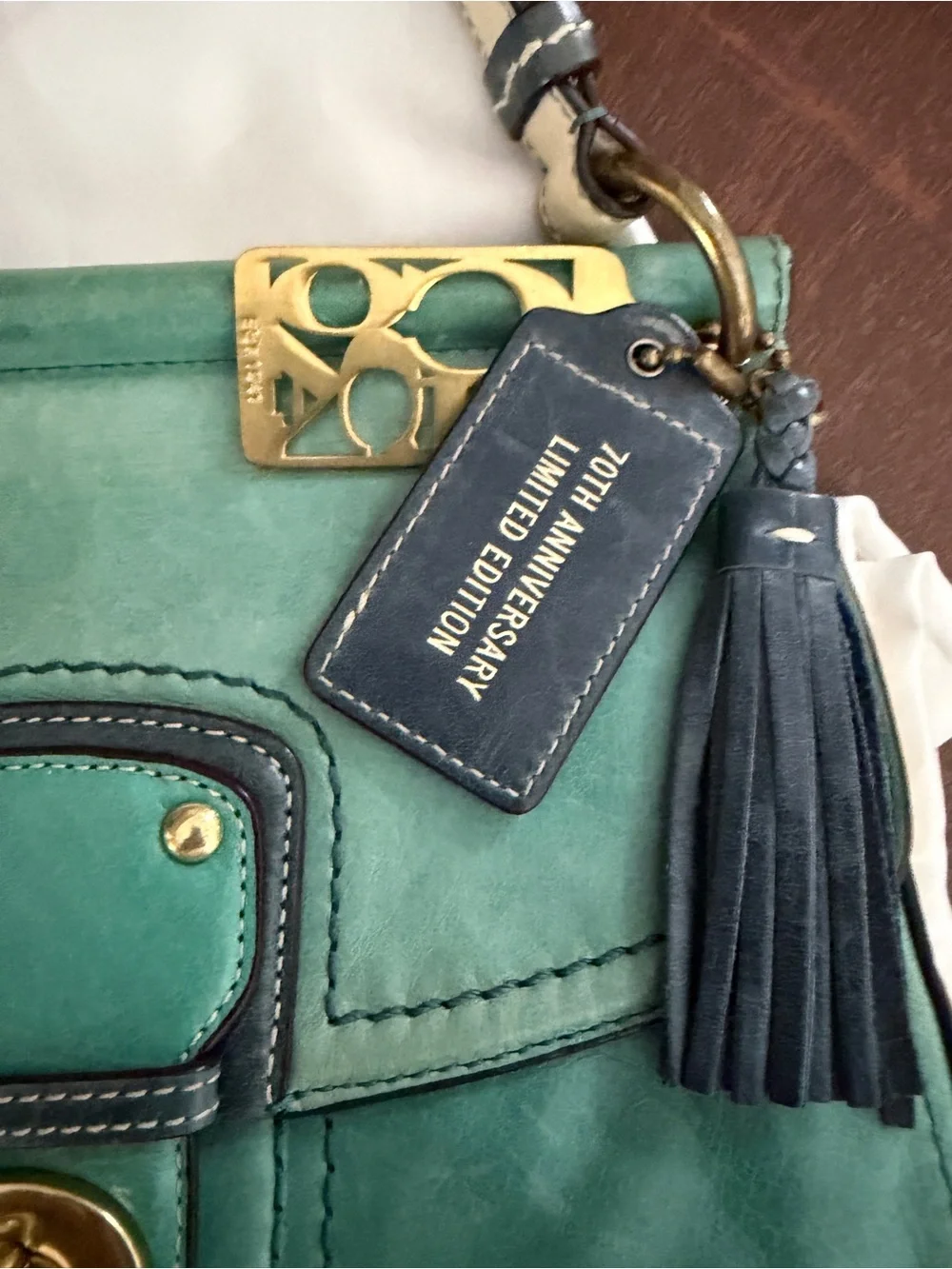 Coach 70th Anniversary Colorblock Willis Bag - Turquoise & Bone Limited Edition